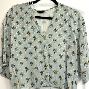 Topshop XS blouse floral polka dot metallic